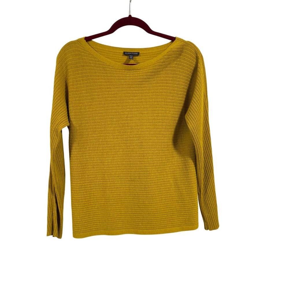 Eileen Fisher Mustard Yellow Ribbed Knit Long Sleeve Wool Sweater Size‎ S